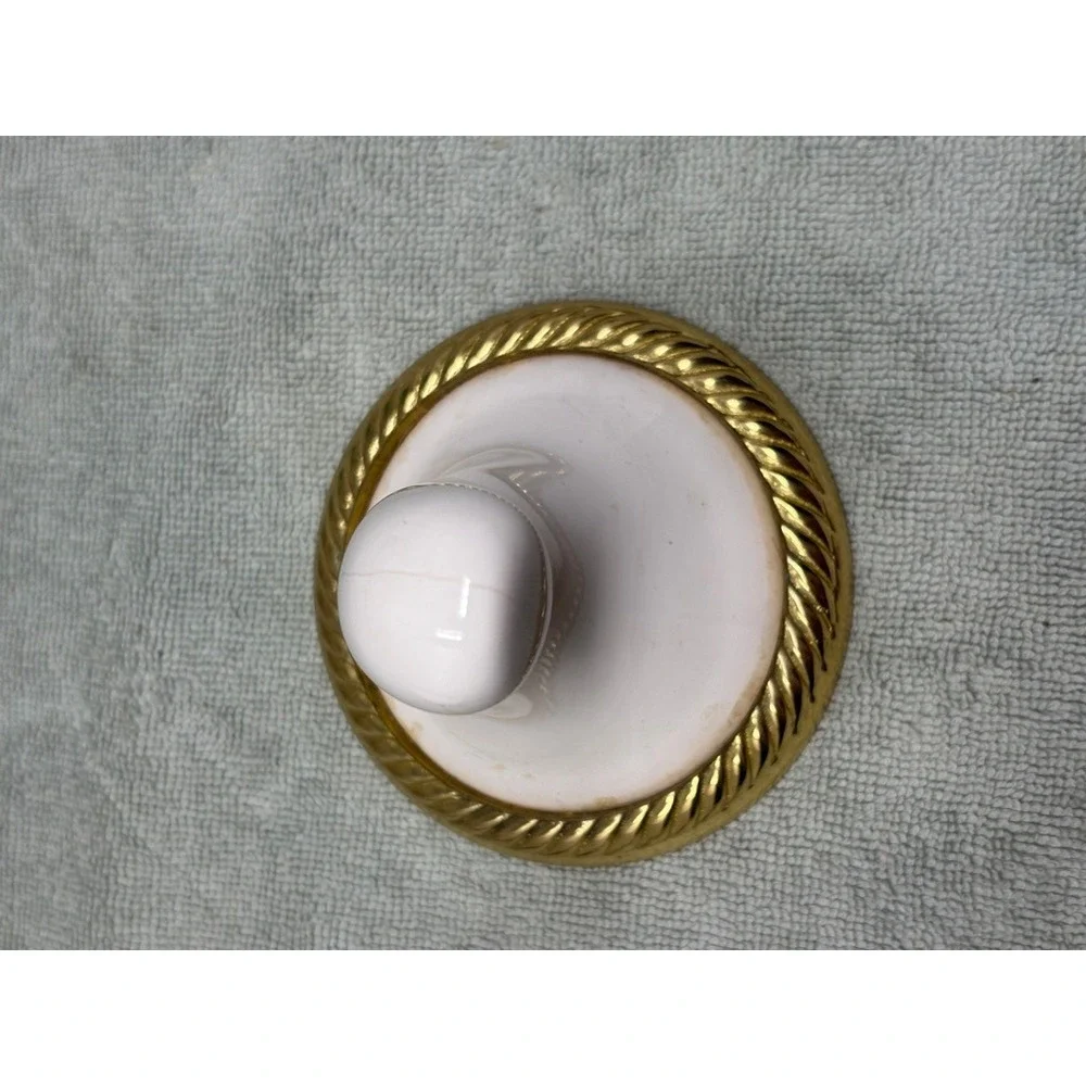 Vintage White Ceramic‎ Soap Dish and Gold Rope Trim Robe Hook Bathroom Set
